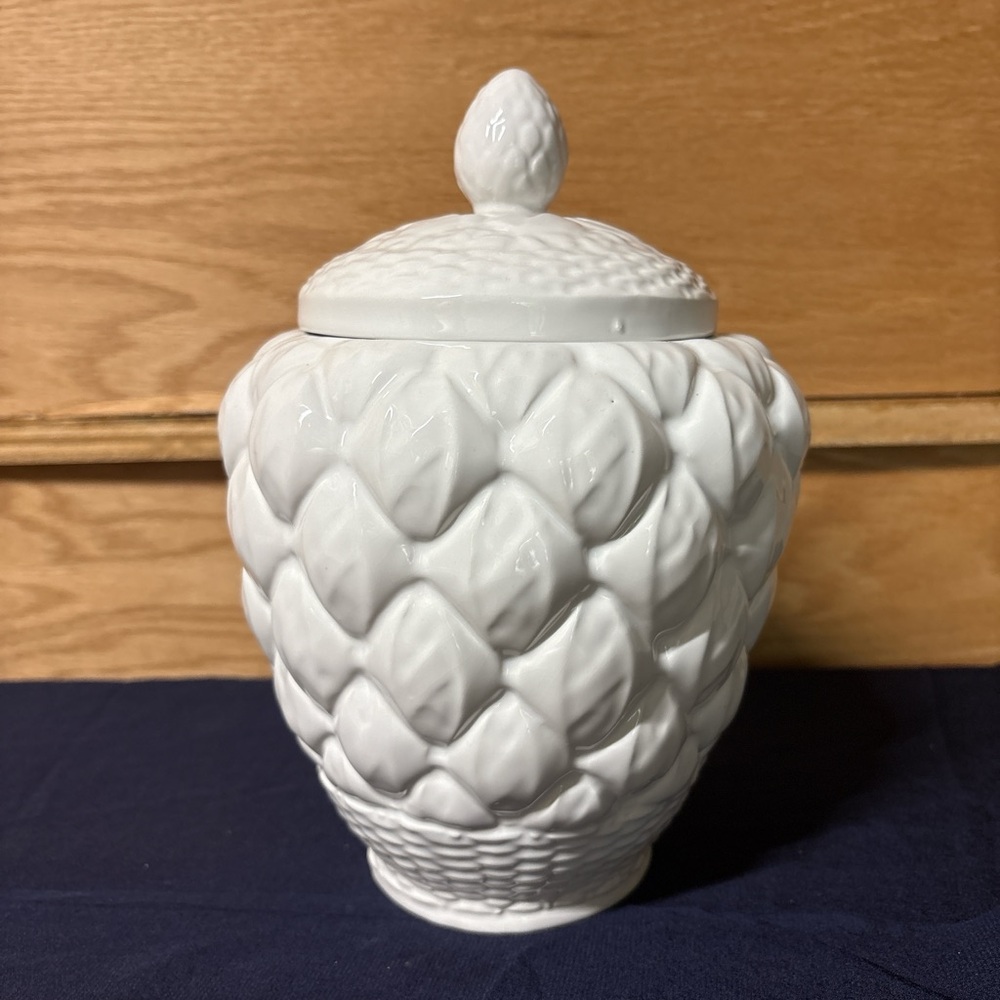 Vintage Neiman Marcus White Ceramic Pineapple Jar with Lid